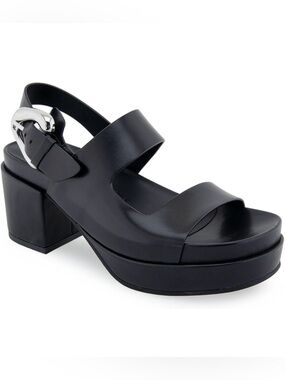 Aerosoles Clarkson Black Leather Platform Sandal